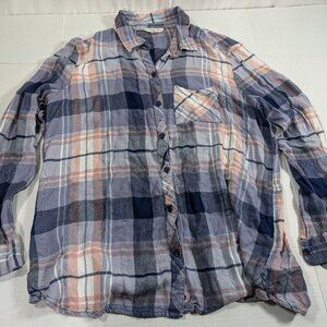 Beach Lunch Lounge Button down blue and pink plaid soft size large